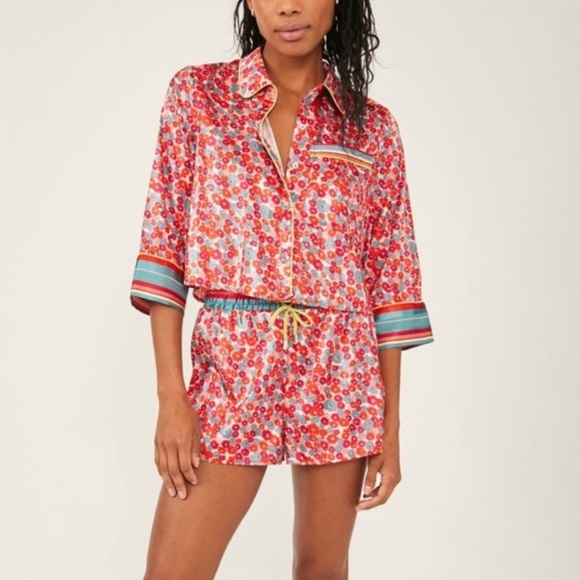 Free People PILLOW TALK PJ SET Satin PJ poppy red $88 - Picture 11 of 12